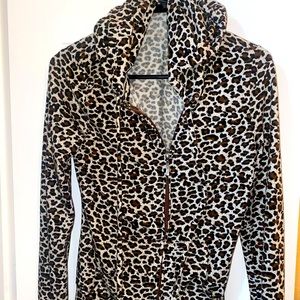 Iris Basic Leopard Print Zip-Up Hoodie